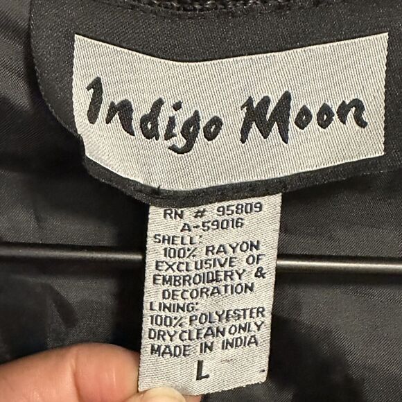 Indigo Moon Women's Size Large Embroidered Button-Up Jacket Black Art Vintage - Picture 6 of 9